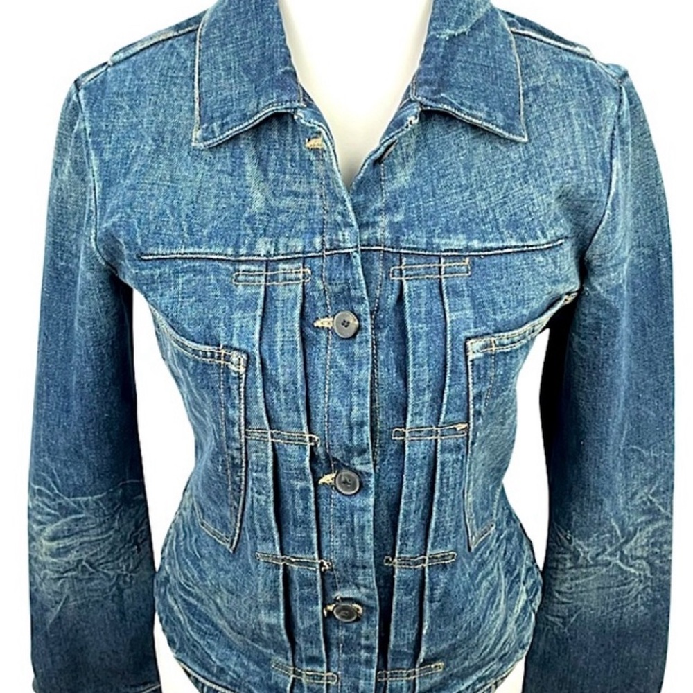 E-Play RARE Denim Jean Jacket Made in Italy Women’s Size S Distressed Blue